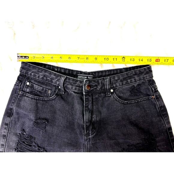 American Bazi Black Denim Cut Off Shorts, Distressed, Women's Large, Jean Shorts - Picture 3 of 6